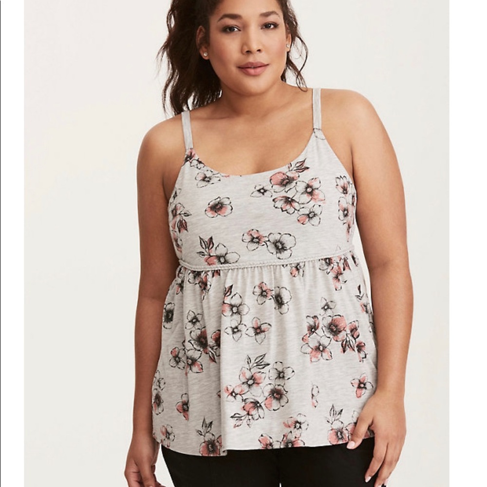FLORAL PRINT BRAIDED TRIM BABYDOLL TOP